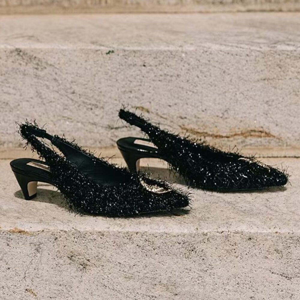 NEW Antonio Melani x Elizabeth Damrich Moon Boucle Frayed Detail Slingback Pumps - Picture 6 of 6